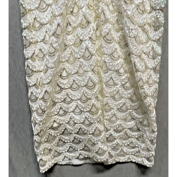 SD Sandra Darren Collection Womens Sequin Dress Size 6 Ivory Sleeveless - Picture 8 of 11